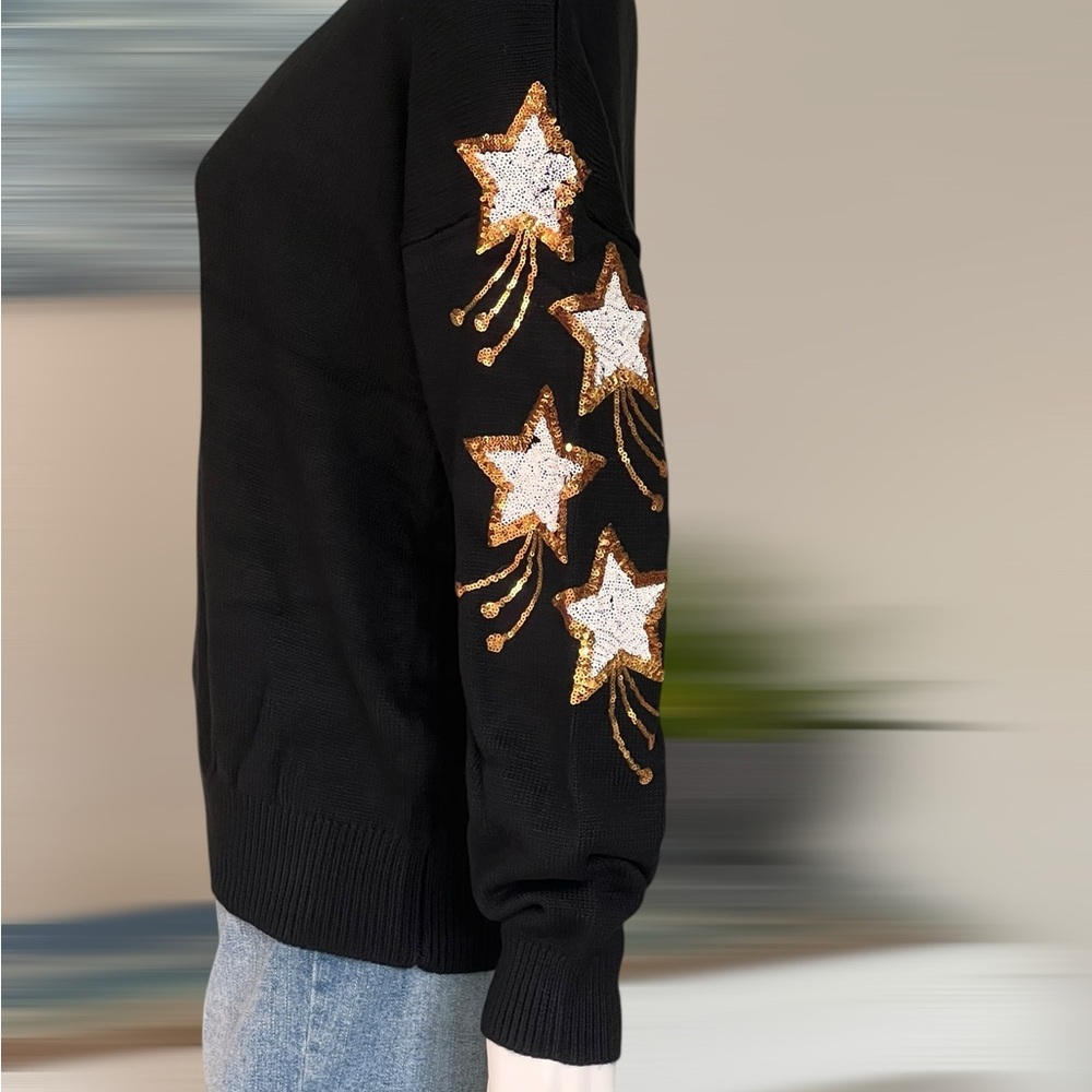 PEACH LOVE CALIFORNIA black gold star accents beautiful sweater S M L - Picture 10 of 10